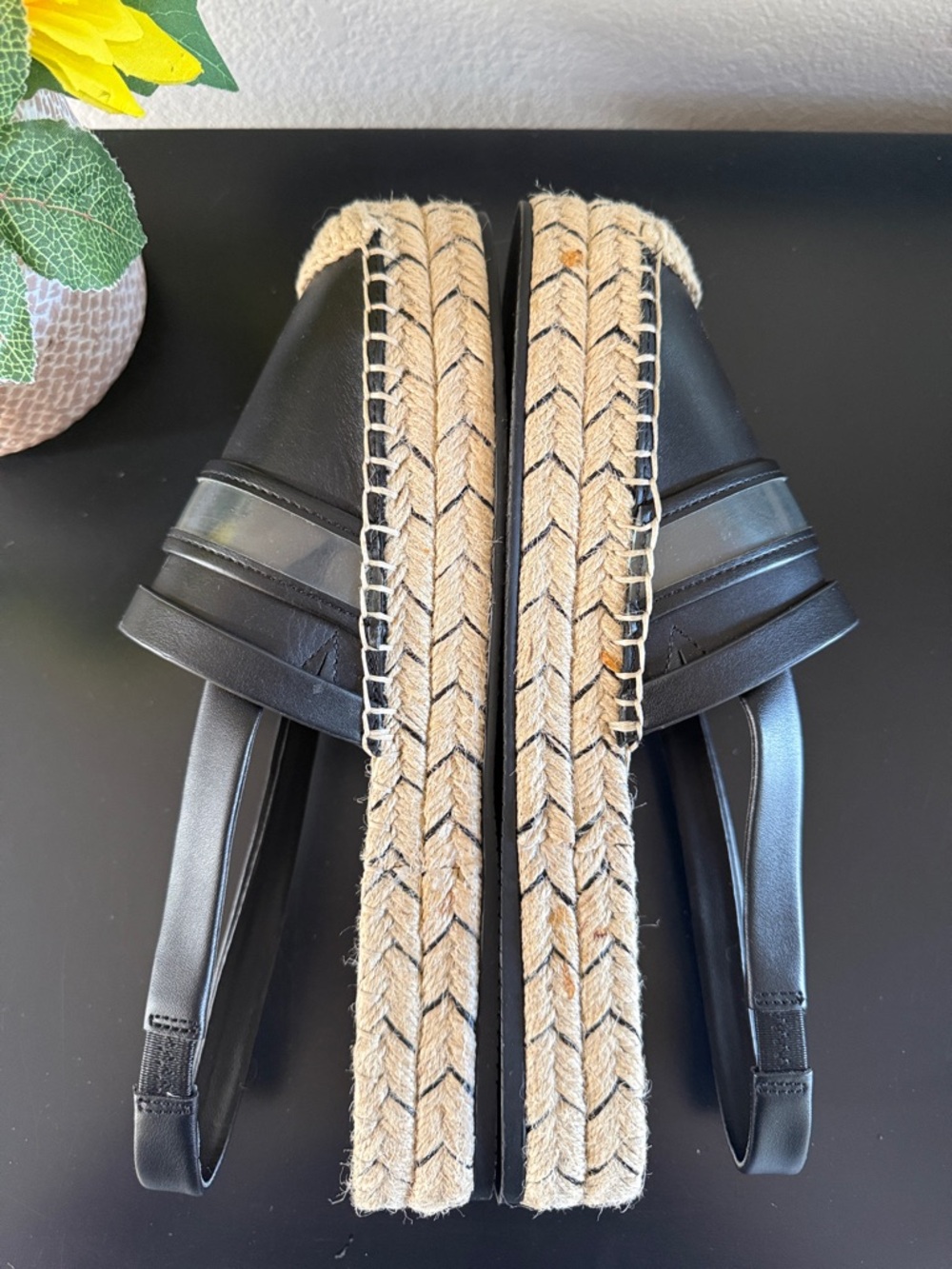 Karl Lagerfeld Black Espadrille Slingback Sandals with Gold Buckle - Picture 8 of 10